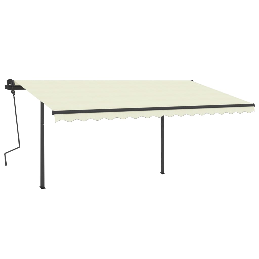 Markise Manuell Einziehbar mit Pfosten 4,5x3,5 m Creme