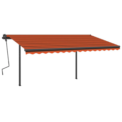 Markise Manuell Einziehbar mit Pfosten 4,5x3,5 m Orange Braun