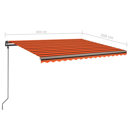 Markise Manuell Einziehbar mit Pfosten 4,5x3,5 m Orange Braun