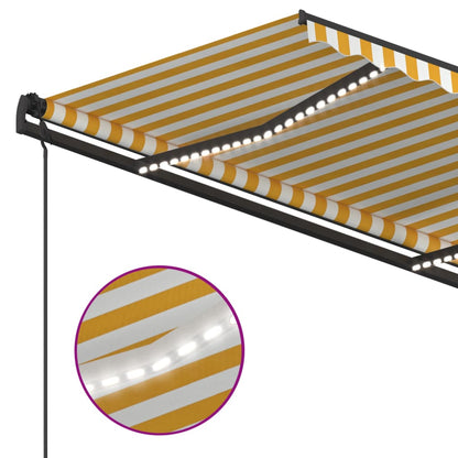 Markise Manuell Einziehbar mit LED 4,5x3,5 m Gelb und Weiß