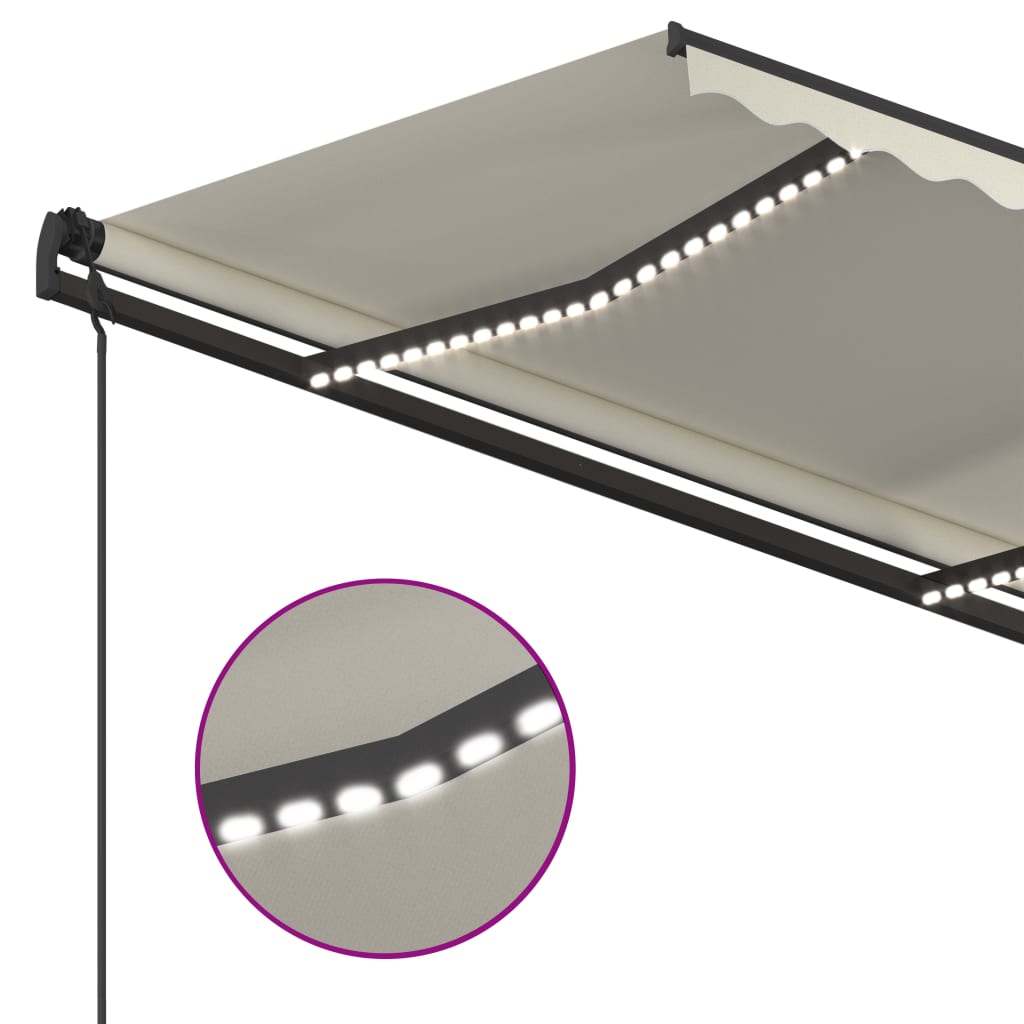 Markise Manuell Einziehbar mit LED 5x3,5 m Creme