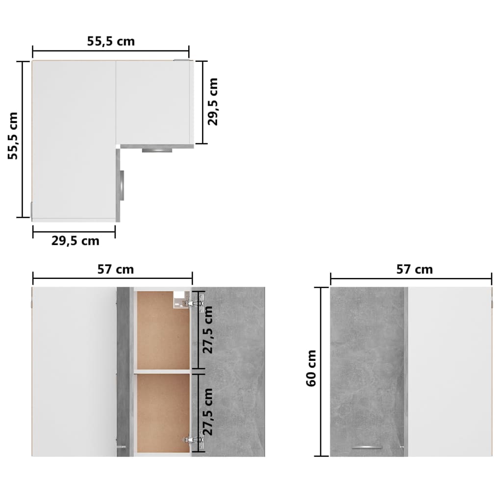 Eckhängeschrank Betongrau 57x57x60 cm Holzwerkstoff