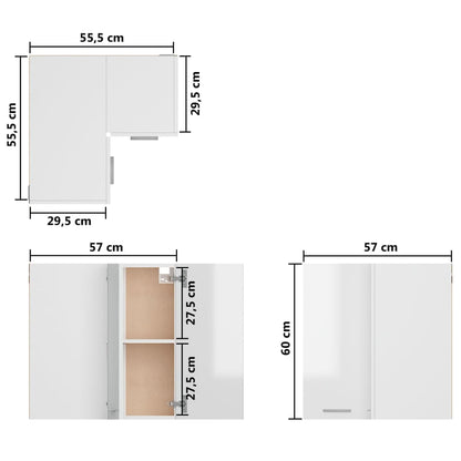 Eckhängeschrank Hochglanz-Weiß 57x57x60 cm Holzwerkstoff