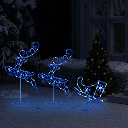 Decorazione natalizia LED renna e slitta in acrilico 260x21x87 cm blu