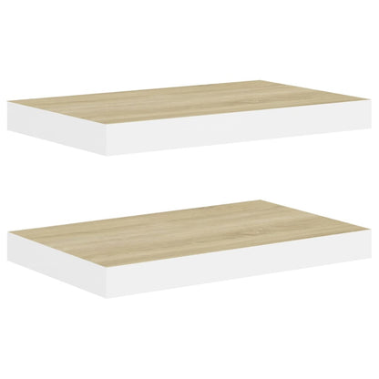 Schweberegale 2 Stk. Eichen-Optik und Weiß 50x23x3,8 cm MDF