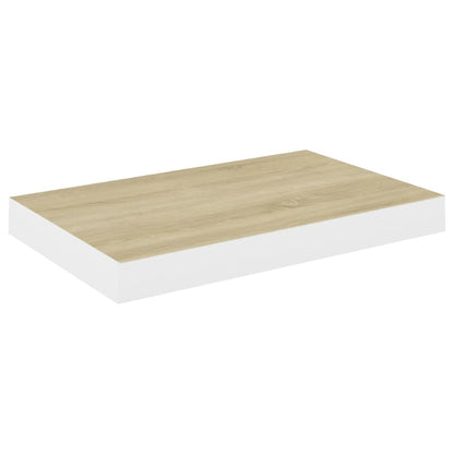 Schweberegale 2 Stk. Eichen-Optik und Weiß 50x23x3,8 cm MDF