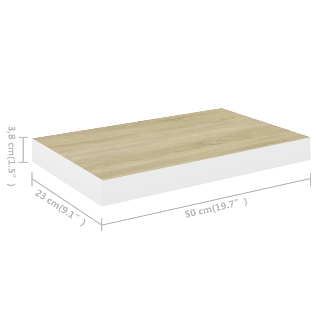 Schweberegale 2 Stk. Eichen-Optik und Weiß 50x23x3,8 cm MDF