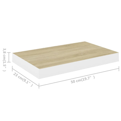 Schweberegale 2 Stk. Eichen-Optik und Weiß 50x23x3,8 cm MDF