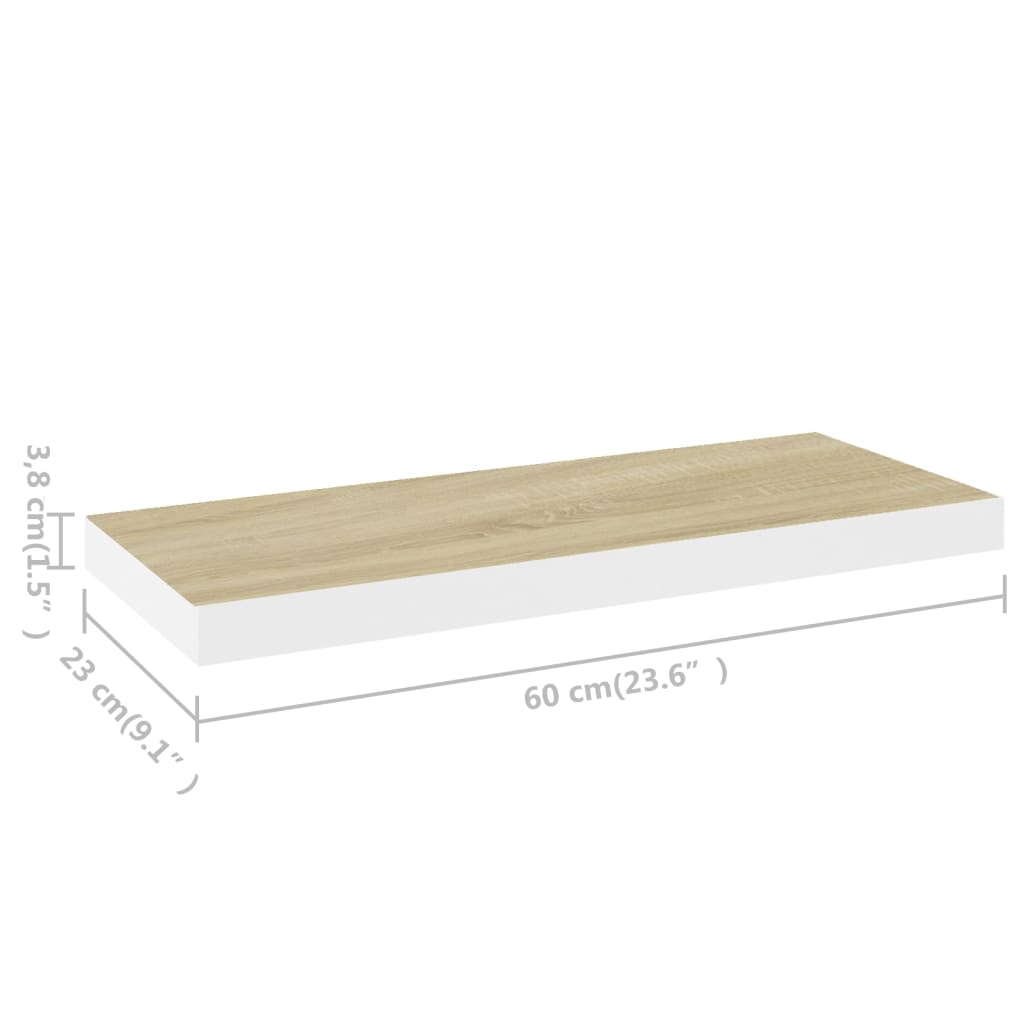 Schweberegal Eichen-Optik und Weiß 60x23,5x3,8 cm MDF