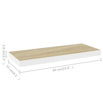 Schweberegal Eichen-Optik und Weiß 60x23,5x3,8 cm MDF