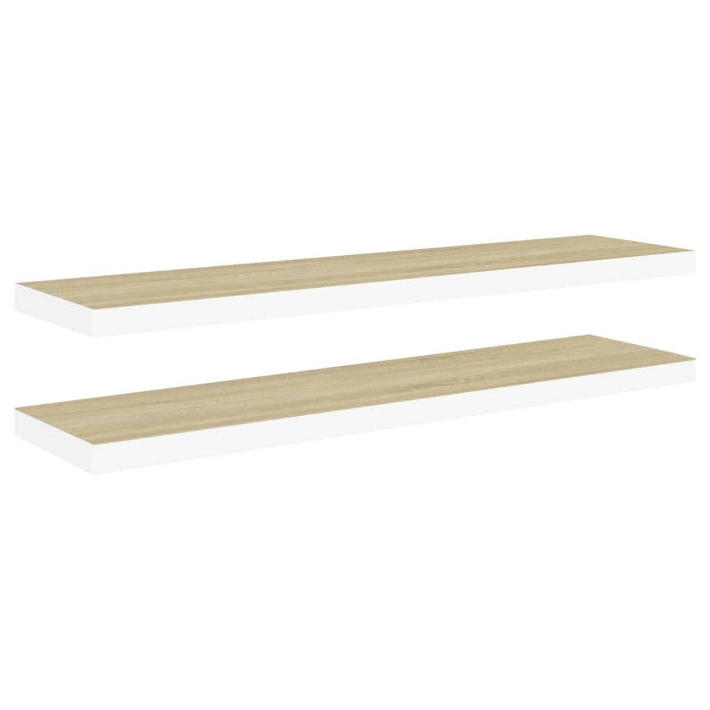 Schweberegale 2 Stk. Eiche und Weiß 90x23,5x3,8 cm MDF