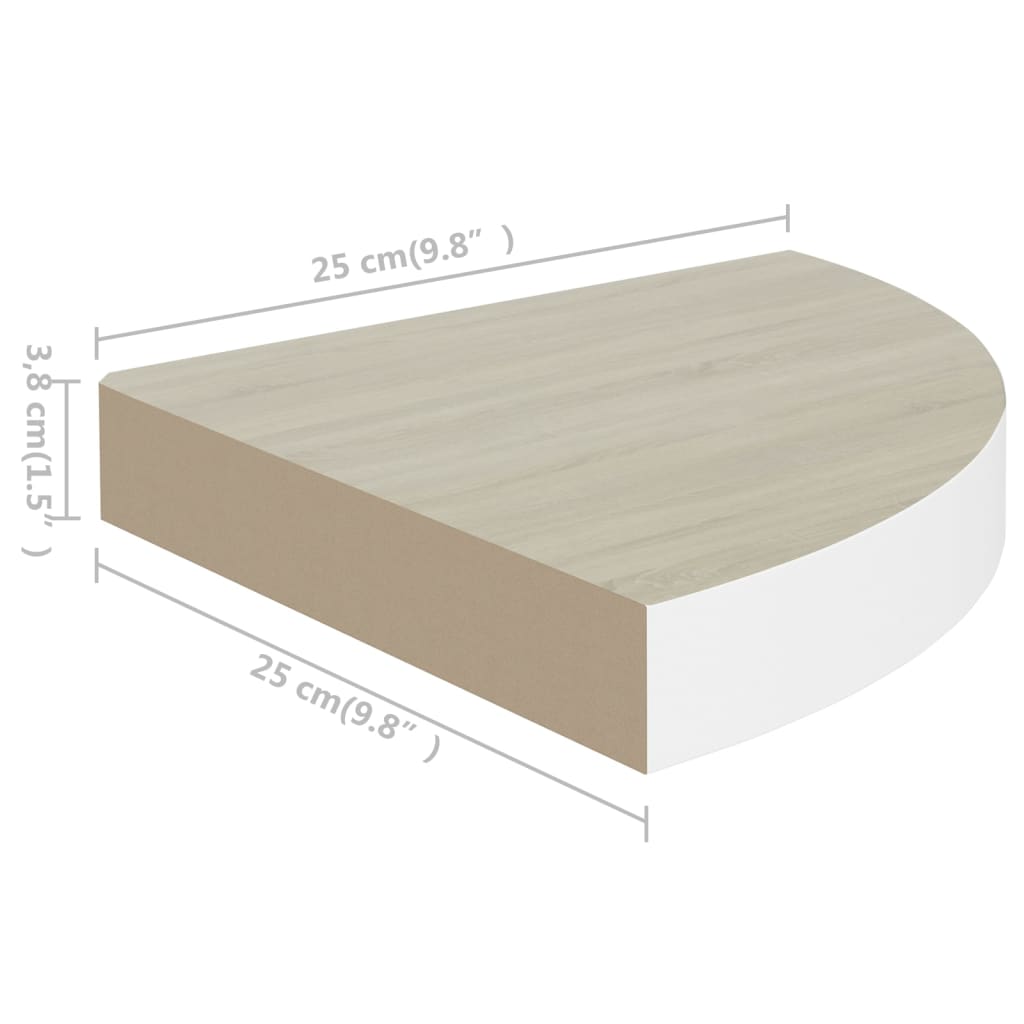 Eck-Wandregal 2 Stk. Eiche und Weiß 25x25x3,8 cm MDF