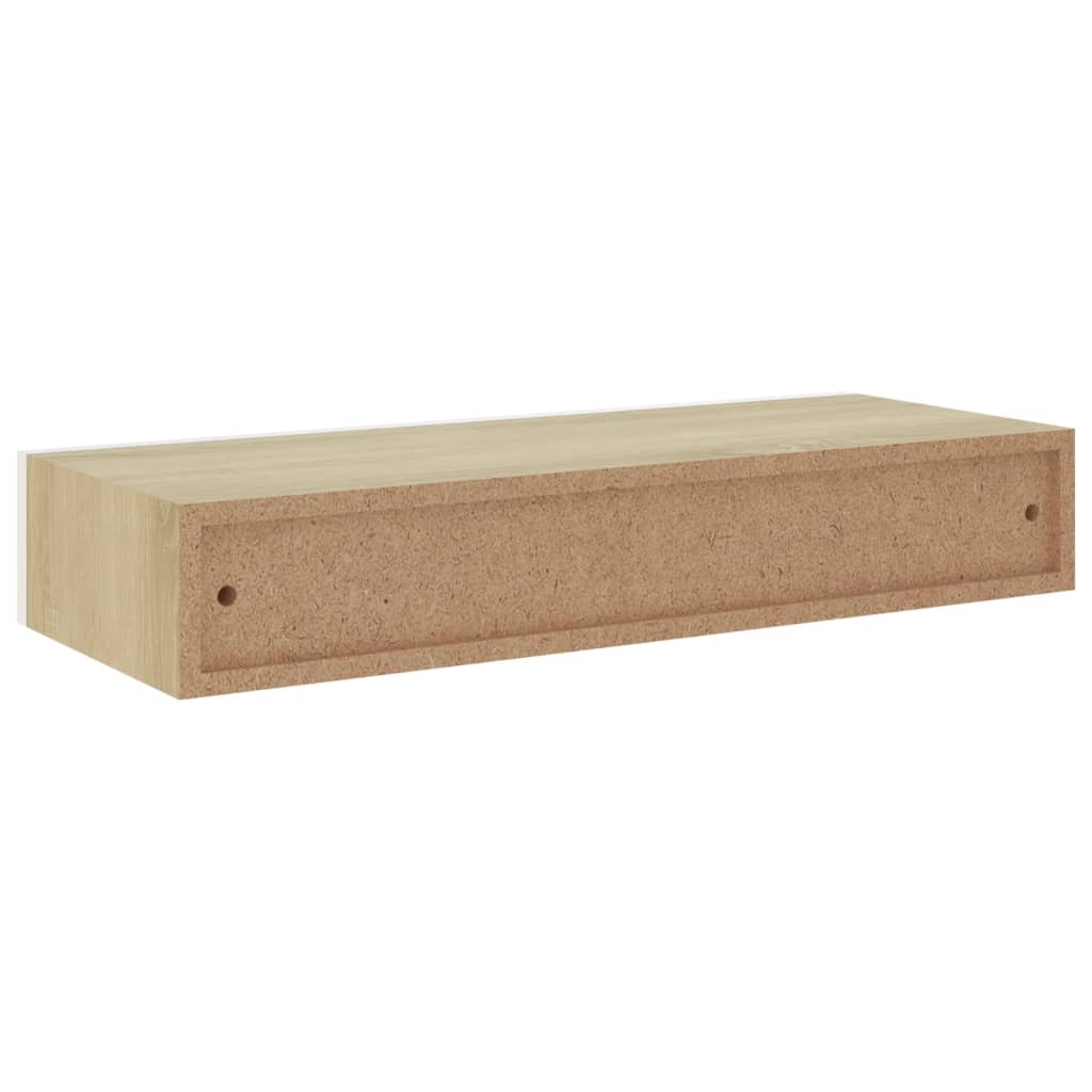 Wandregal mit Schublade Eichen-Optik und Weiß 60x23,5x10 cm MDF