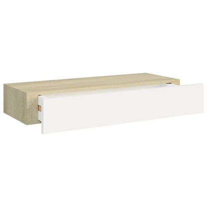 Wandregal mit Schublade Eichen-Optik und Weiß 60x23,5x10 cm MDF