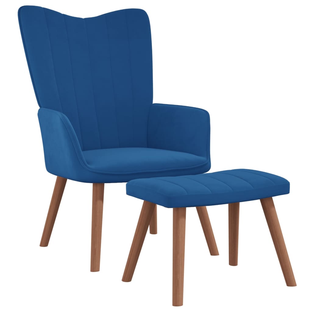 Relaxsessel mit Hocker Blau Samt