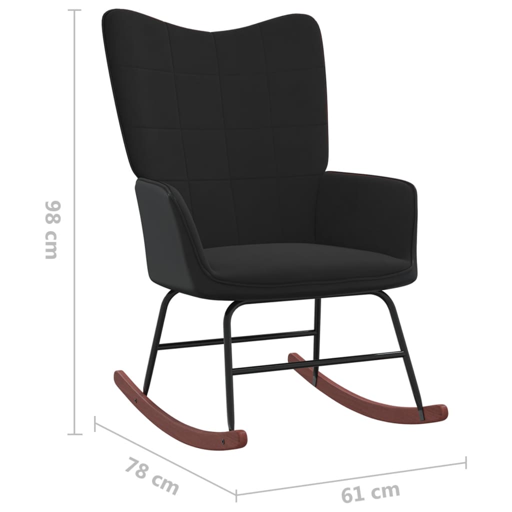 Schaukelstuhl mit Hocker Schwarz Samt und PVC