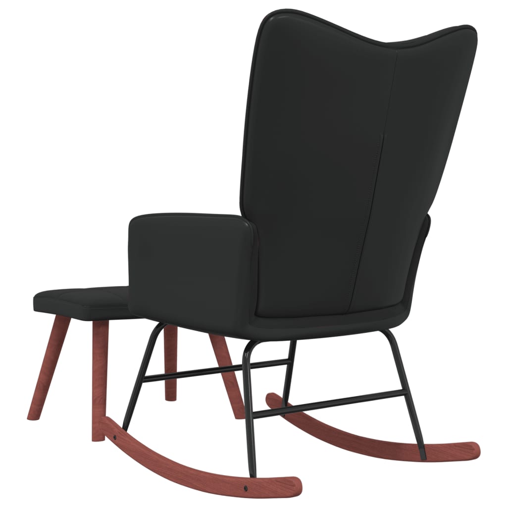 Schaukelstuhl mit Hocker Schwarz Samt und PVC