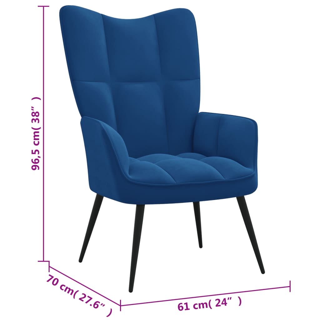 Relaxsessel mit Hocker Blau Samt