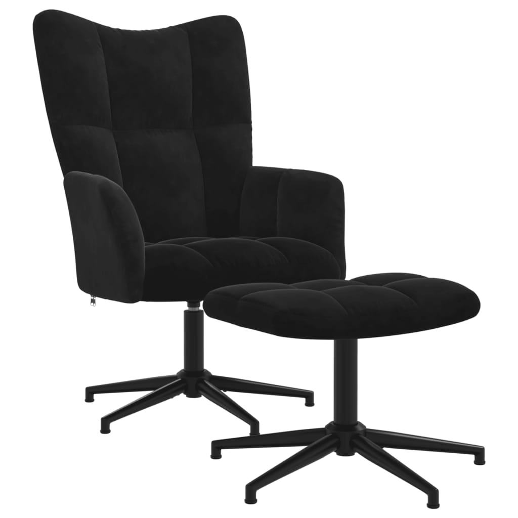 Relaxsessel mit Hocker Schwarz Samt