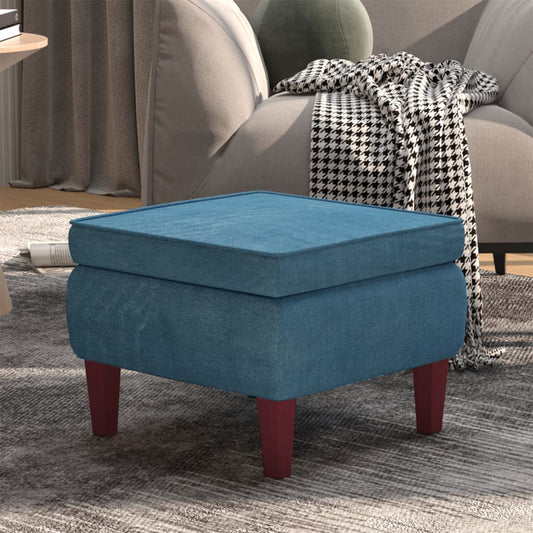 Hocker mit Holzbeinen Blau Samt