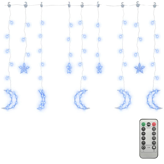 Lichterketten Stern und Mond Fernbedienung 138 LED Blau