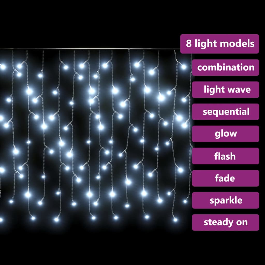 Lichtervorhang LED Eiszapfen 10 m 400 LED Kaltweiß 8 Funktionen