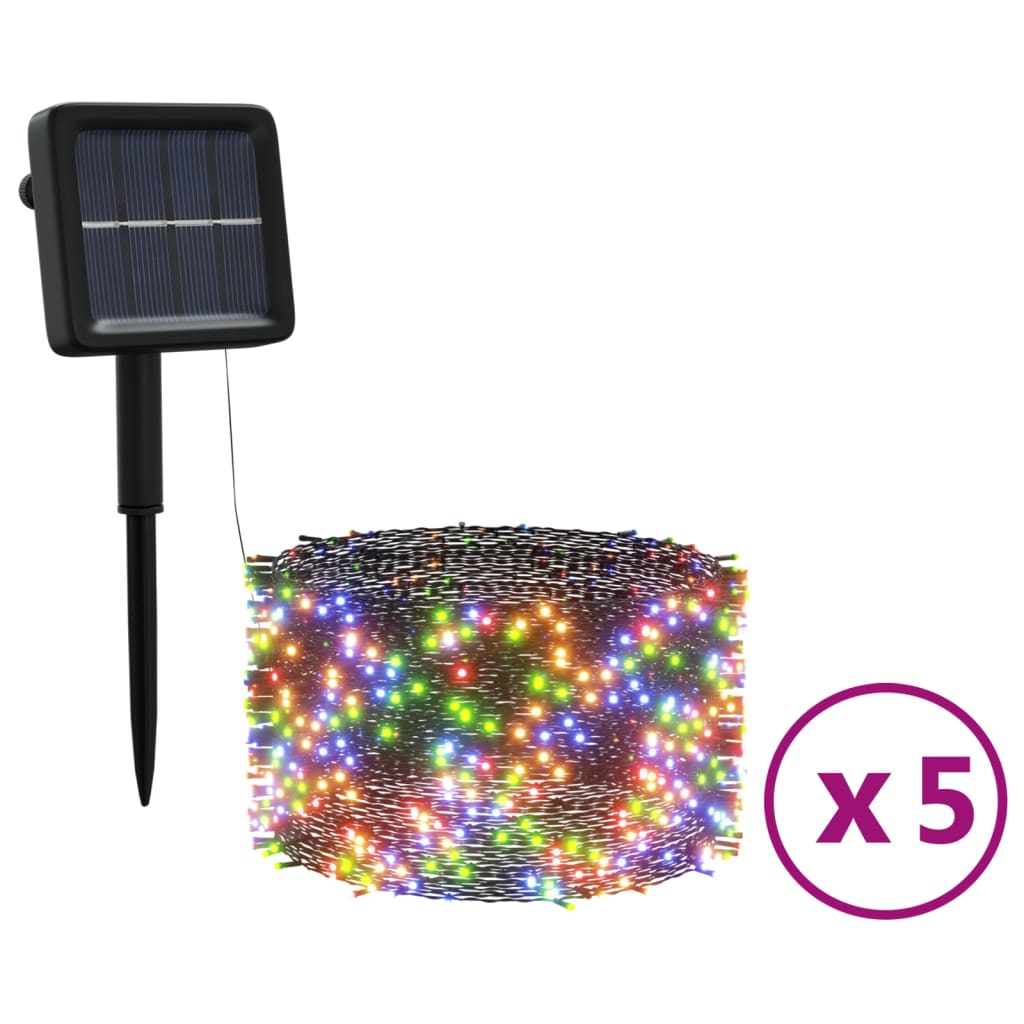 Catena luminosa solare, 5 pezzi, 5x200 LED, multicolore, per uso interno/esterno