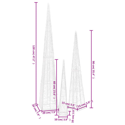 LED-Kegel-Set Acryl Deko Warmweiß 60/90/120 cm