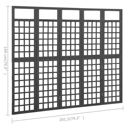 Spalier/Paravent 5-teilig Massivholz Tanne Schwarz 201,5x180 cm