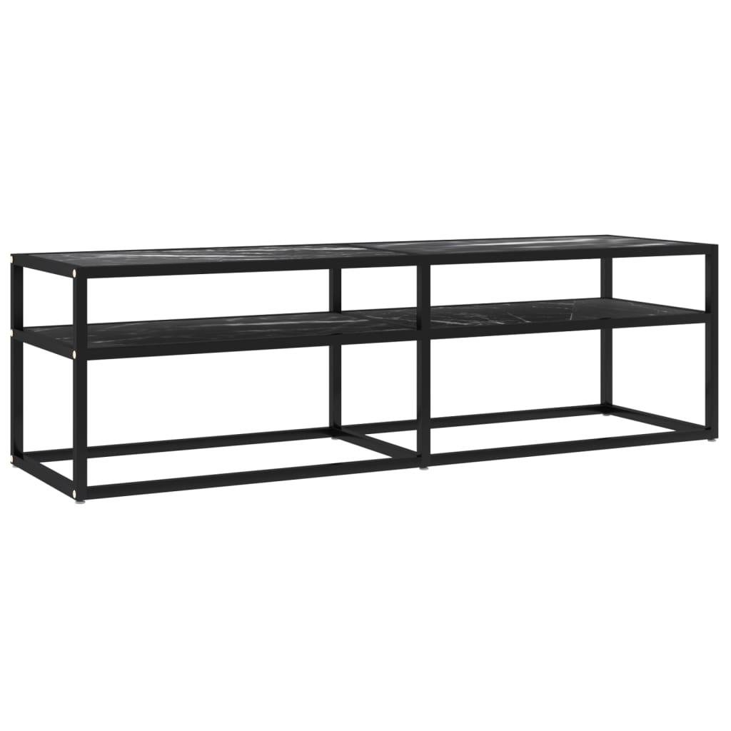 TV-Schrank Schwarz Marmor-Optik 140x40x40,5 cm Hartglas