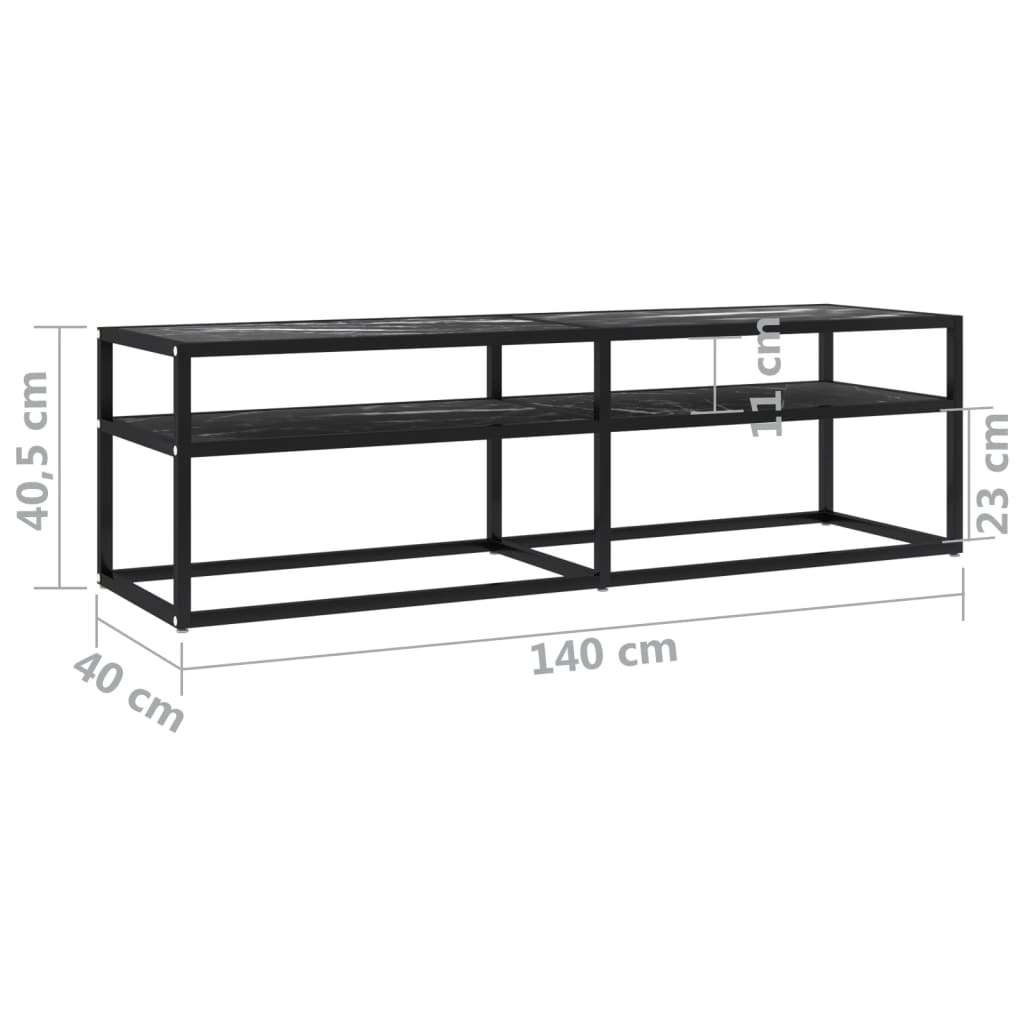 TV-Schrank Schwarz Marmor-Optik 140x40x40,5 cm Hartglas