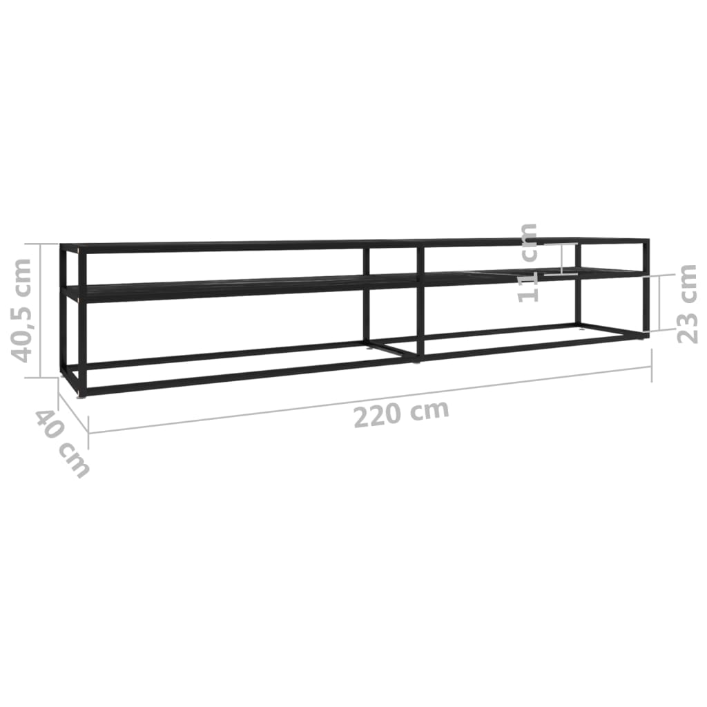 TV-Schrank Schwarz Marmor-Optik 220x40x40,5 cm Hartglas