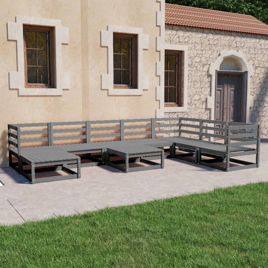 9-tlg. Garten-Lounge-Set Grau Kiefer Massivholz