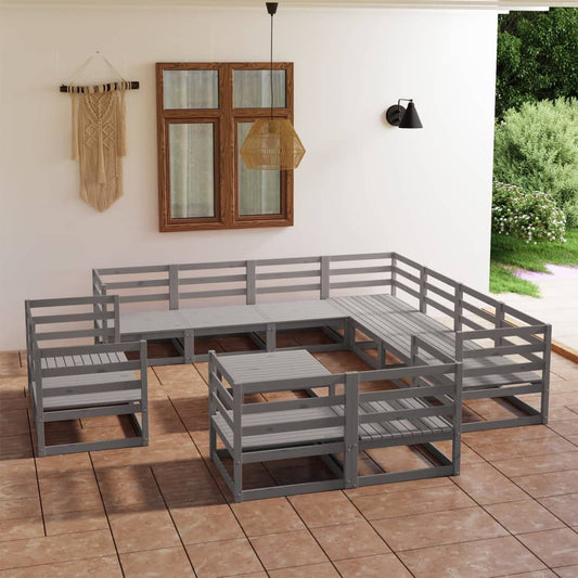 12-tlg. Garten-Lounge-Set Grau Kiefer Massivholz