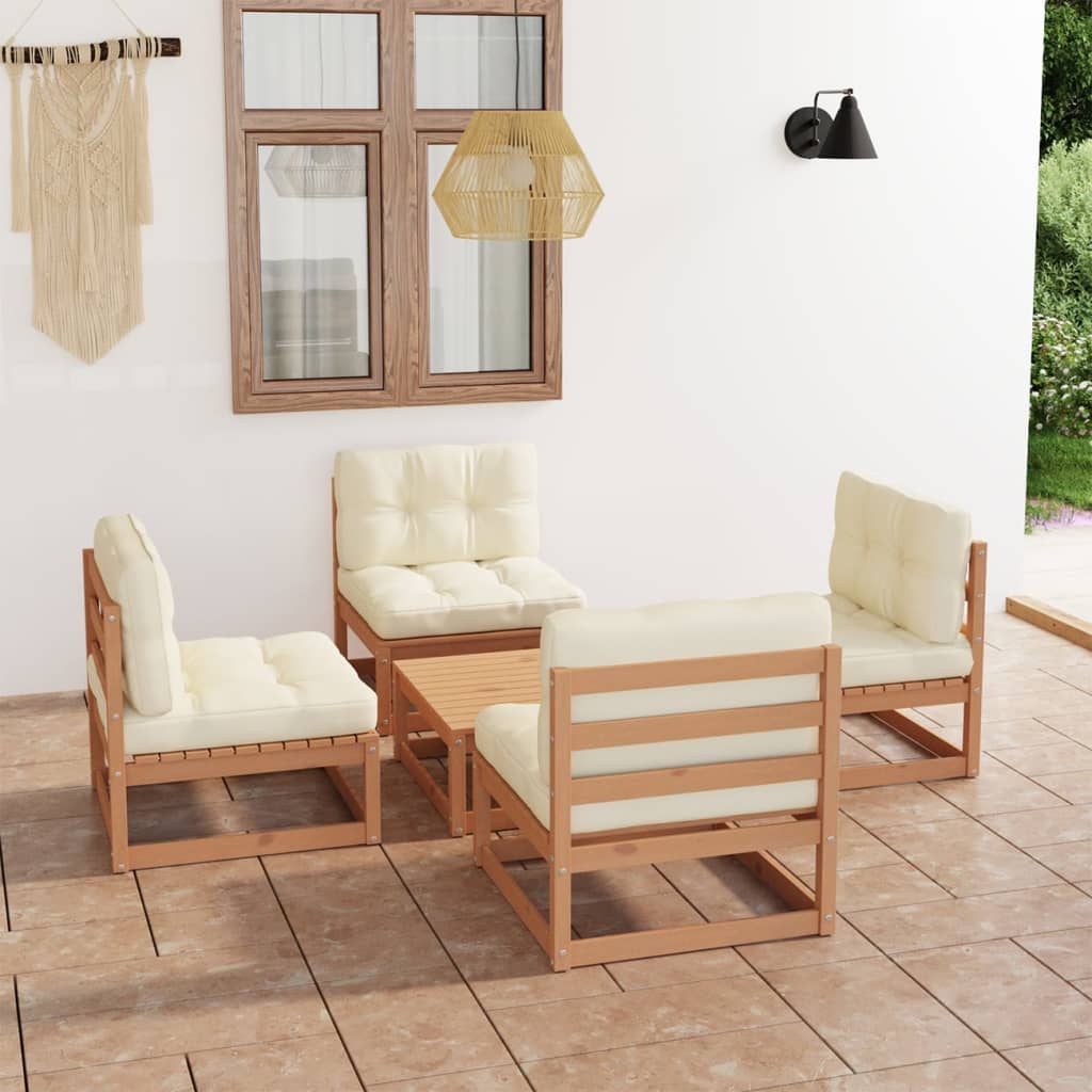 5-tlg. Garten-Lounge-Set mit Kissen Kiefer Massivholz