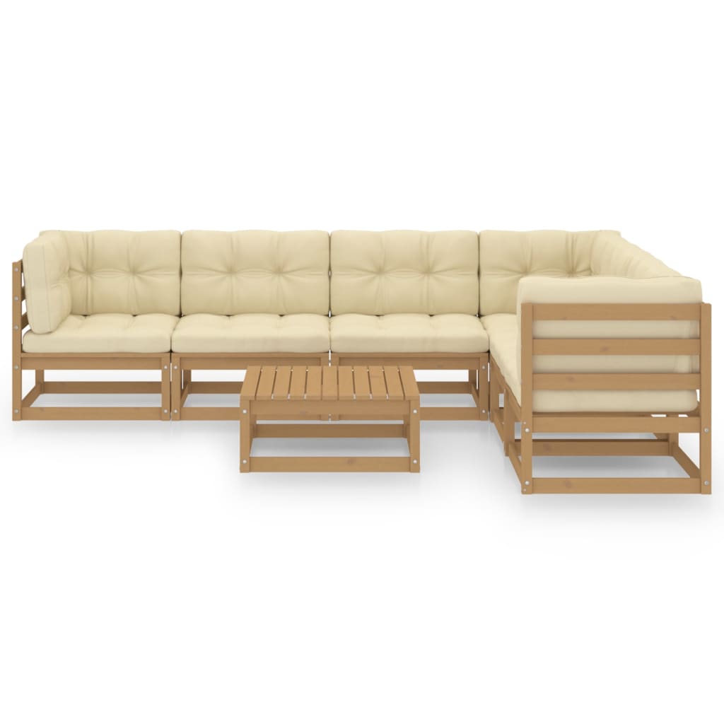 7-tlg Garten-Lounge-Set mit Kissen Honigbraun Massivholz Kiefer