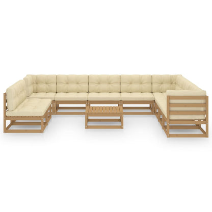 11-tlg. Garten-Lounge-Set mit Kissen Honigbraun Massivholz