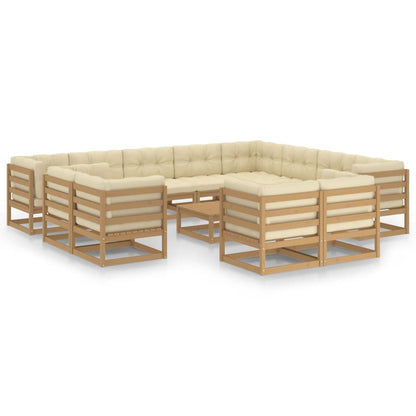 13-tlg. Garten-Lounge-Set mit Kissen Honigbraun Massivholz