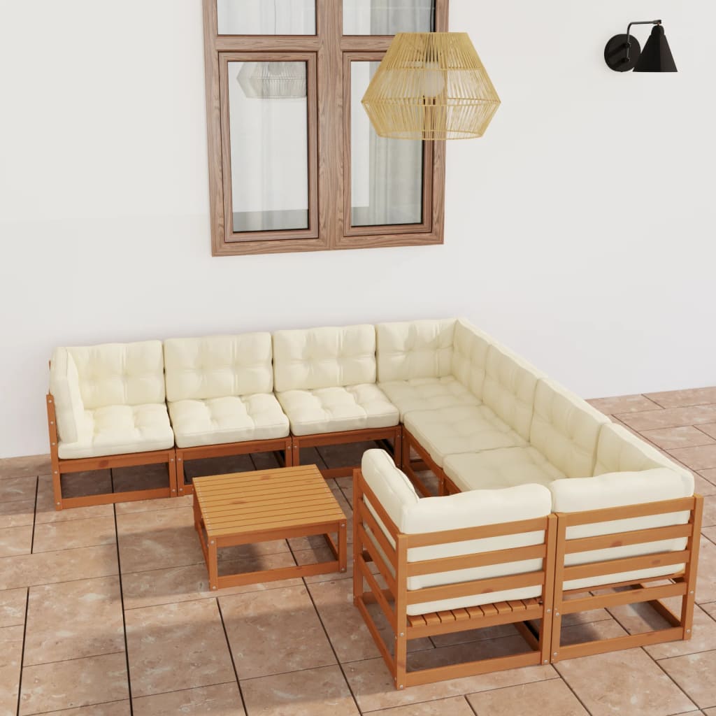 9-tlg Garten-Lounge-Set mit Kissen Honigbraun Massivholz Kiefer