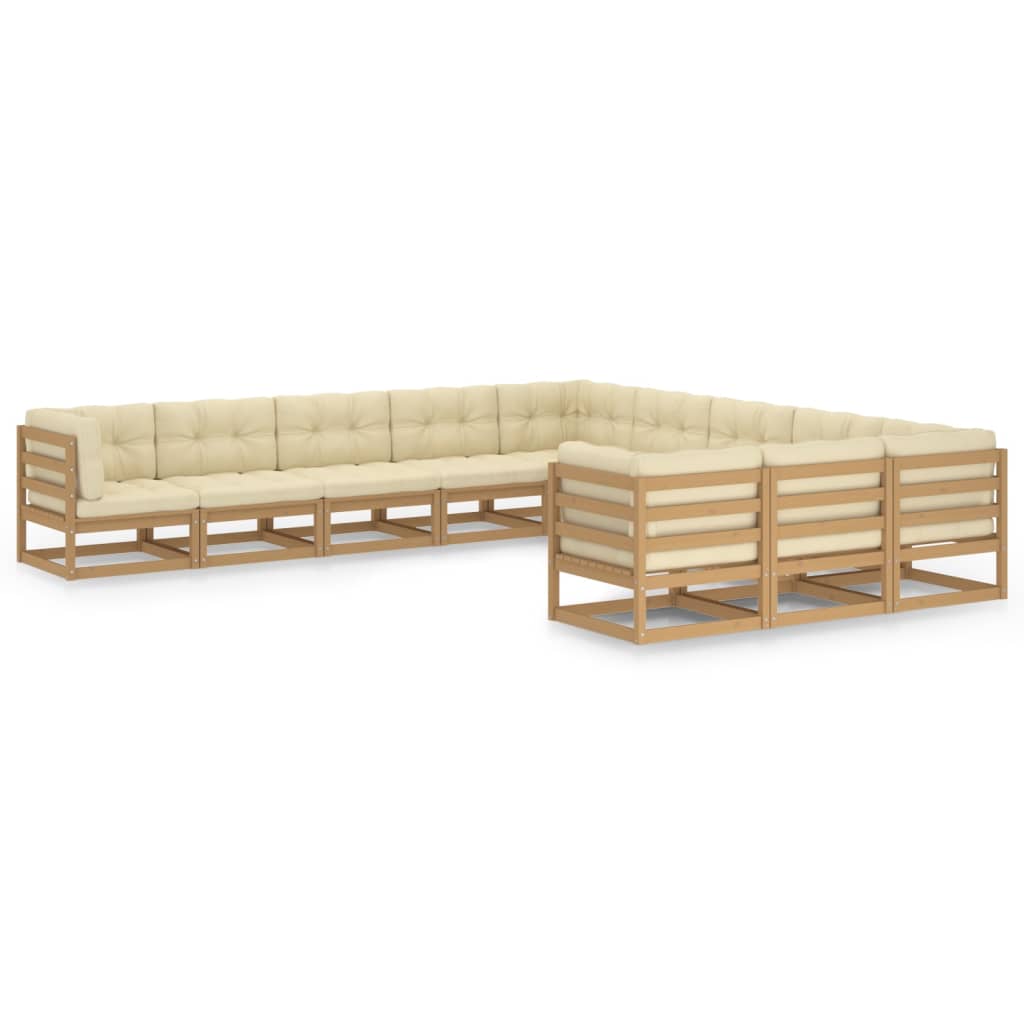 11-tlg. Garten-Lounge-Set mit Kissen Honigbraun Massivholz