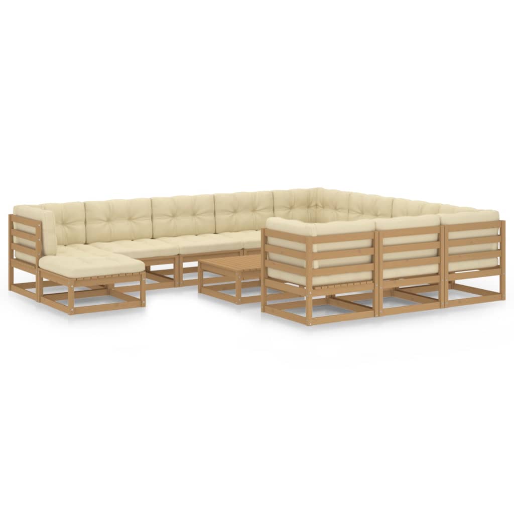 12-tlg. Garten-Lounge-Set mit Kissen Honigbraun Massivholz