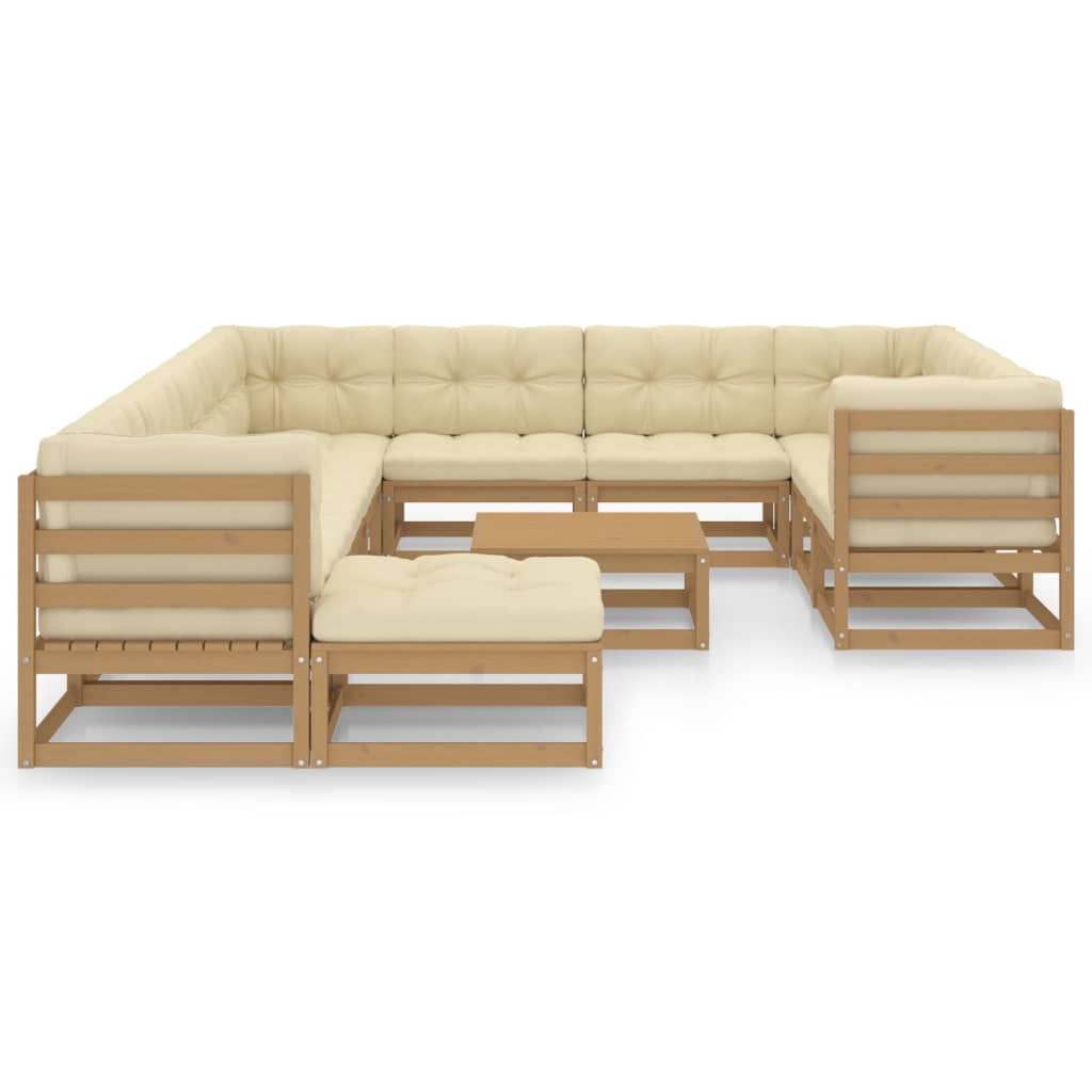 12-tlg. Garten-Lounge-Set mit Kissen Honigbraun Massivholz