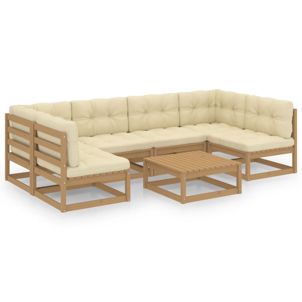 7-tlg Garten-Lounge-Set mit Kissen Honigbraun Massivholz Kiefer