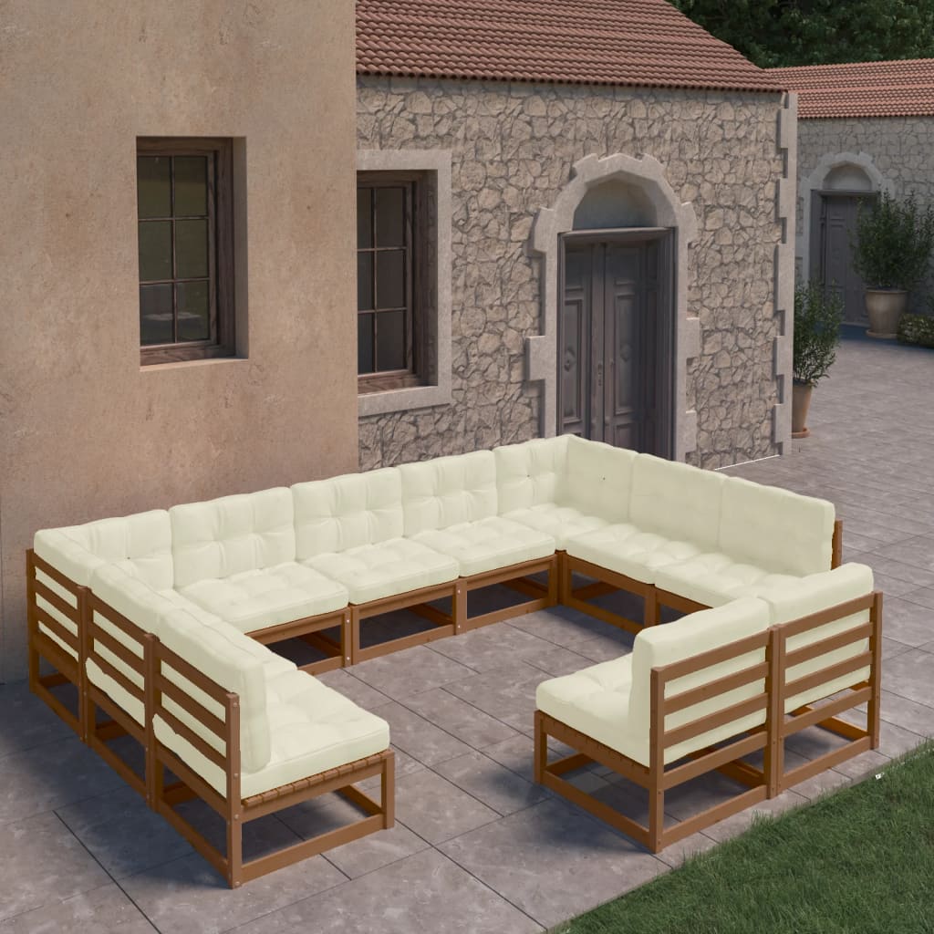 11-tlg. Garten-Lounge-Set mit Kissen Honigbraun Massivholz