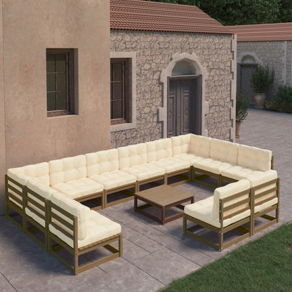 13-tlg. Garten-Lounge-Set mit Kissen Honigbraun Massivholz