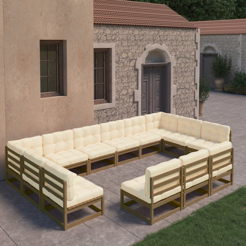 13-tlg. Garten-Lounge-Set mit Kissen Honigbraun Massivholz