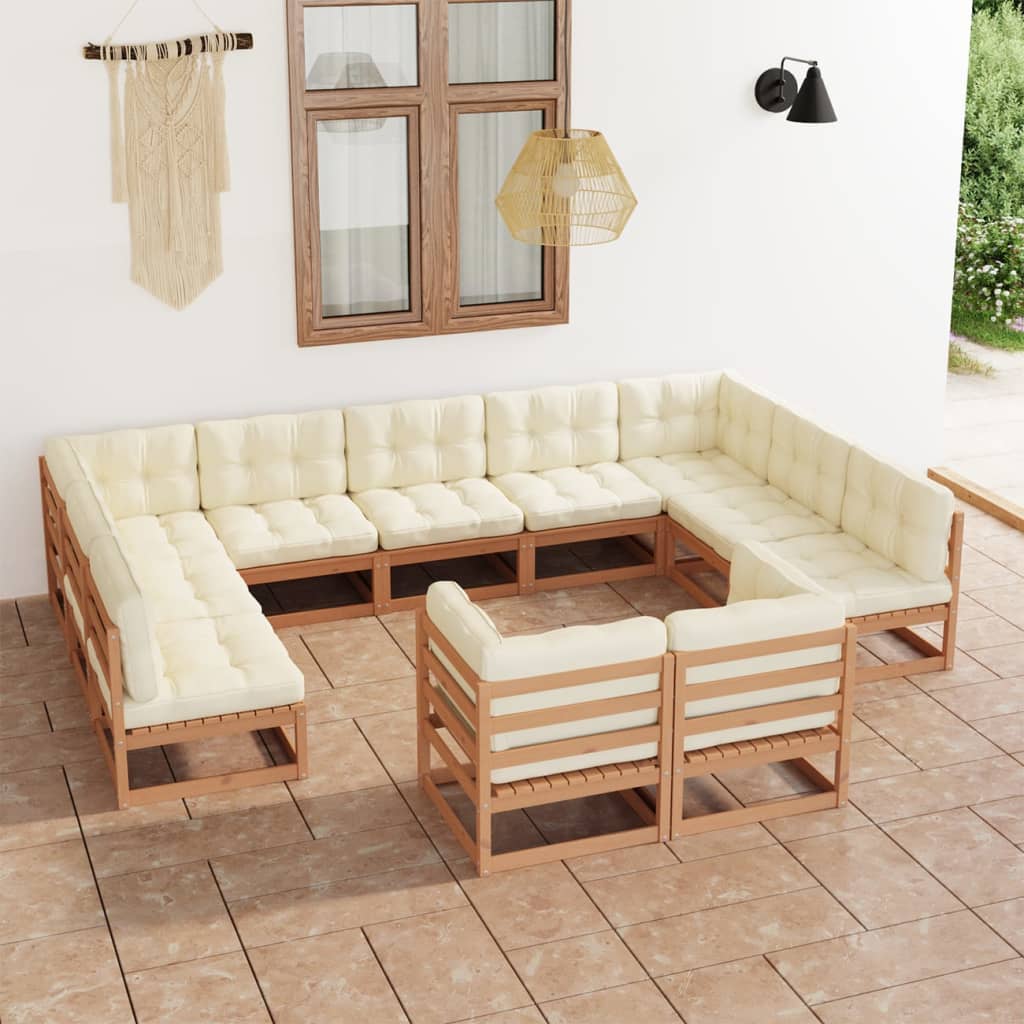 11-tlg. Garten-Lounge-Set mit Kissen Honigbraun Massivholz