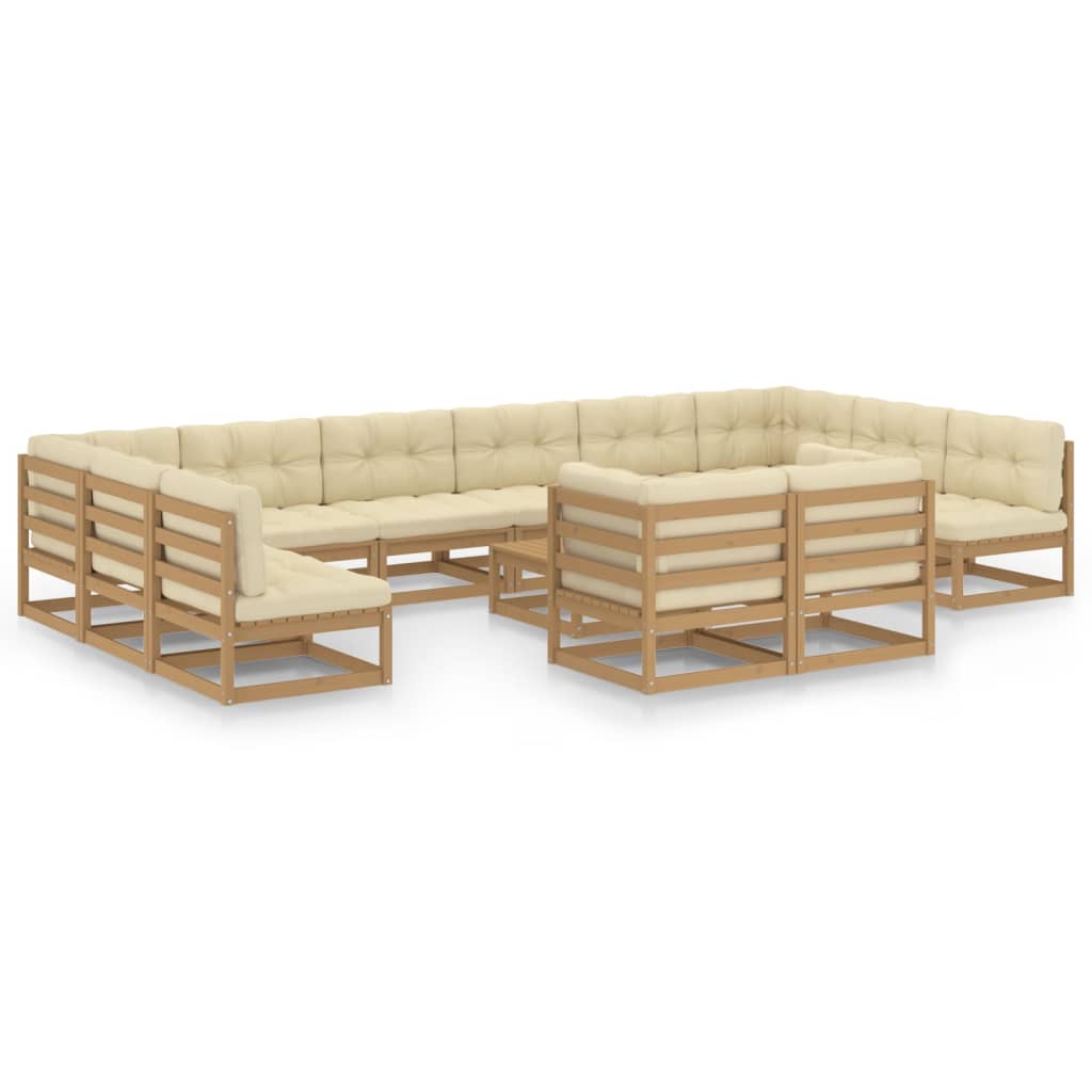 13-tlg. Garten-Lounge-Set mit Kissen Honigbraun Massivholz