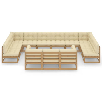 13-tlg. Garten-Lounge-Set mit Kissen Honigbraun Massivholz