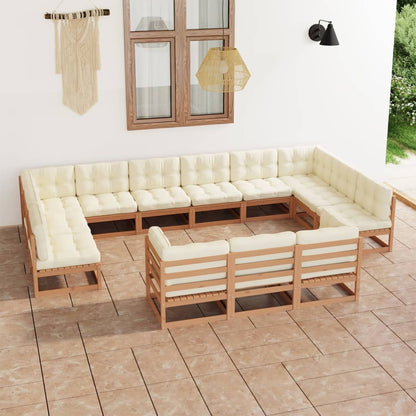 13-tlg. Garten-Lounge-Set mit Kissen Honigbraun Massivholz